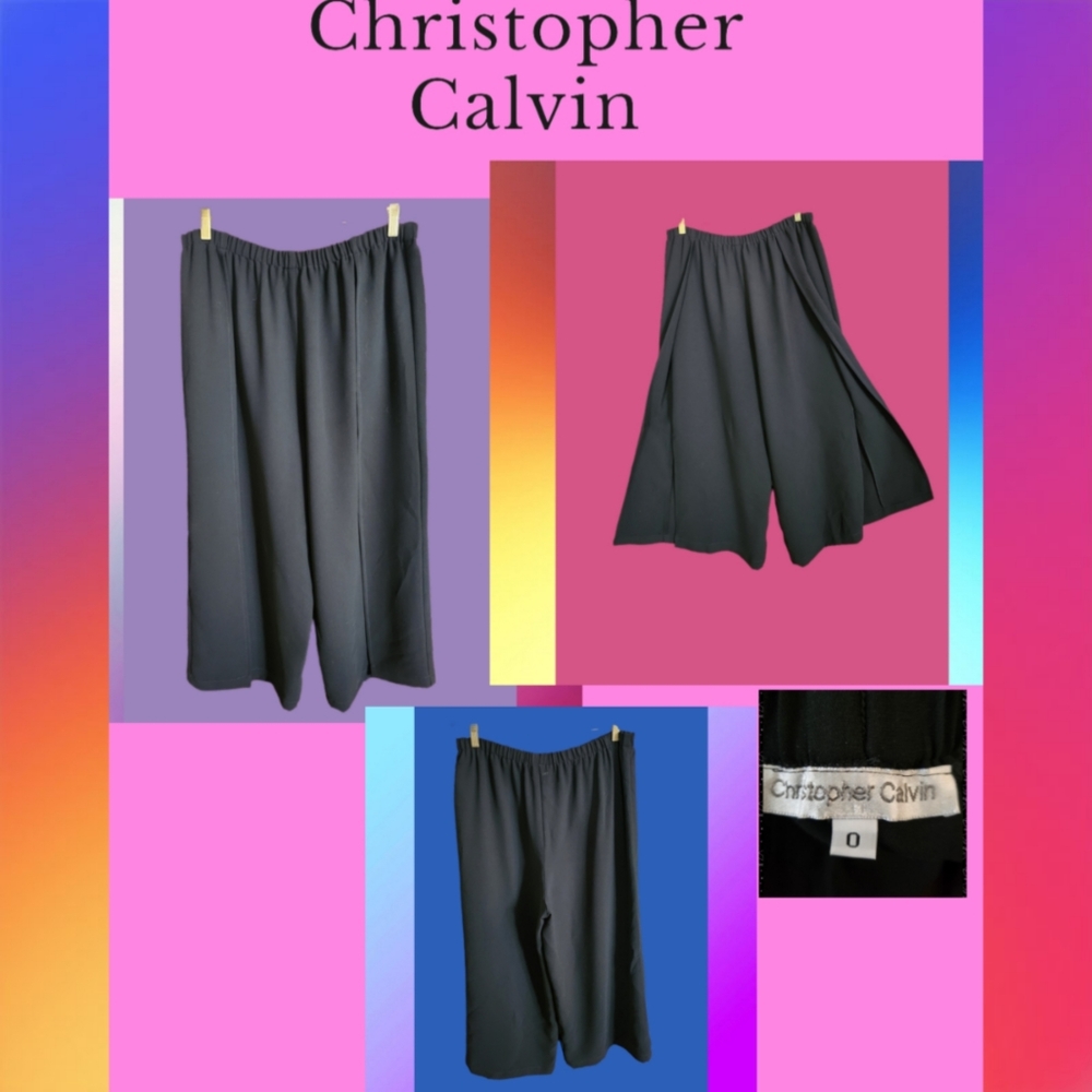 CHRISTOPHER CALVIN BLACK WIDE LEG DESIGNER PANTS - Picture 1 of 5